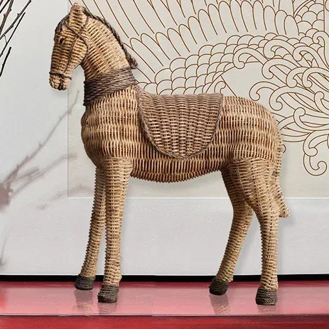 LuxRoyale Handwoven Rattan Horse Sculpture - Rustic Farmhouse Wicker Animal Decor