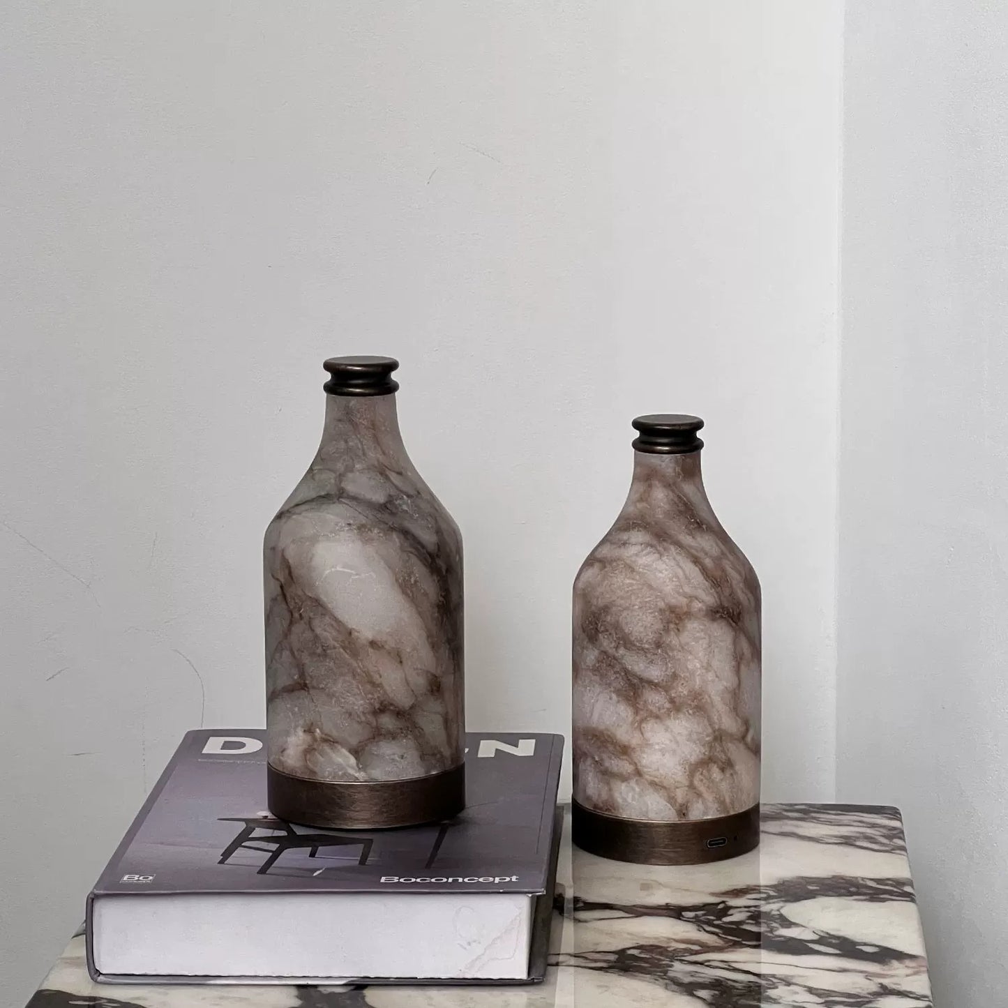 RoyaleGlow Natural Alabaster Modern Accent Lamp - Elegant Bottle Shaped Table Light