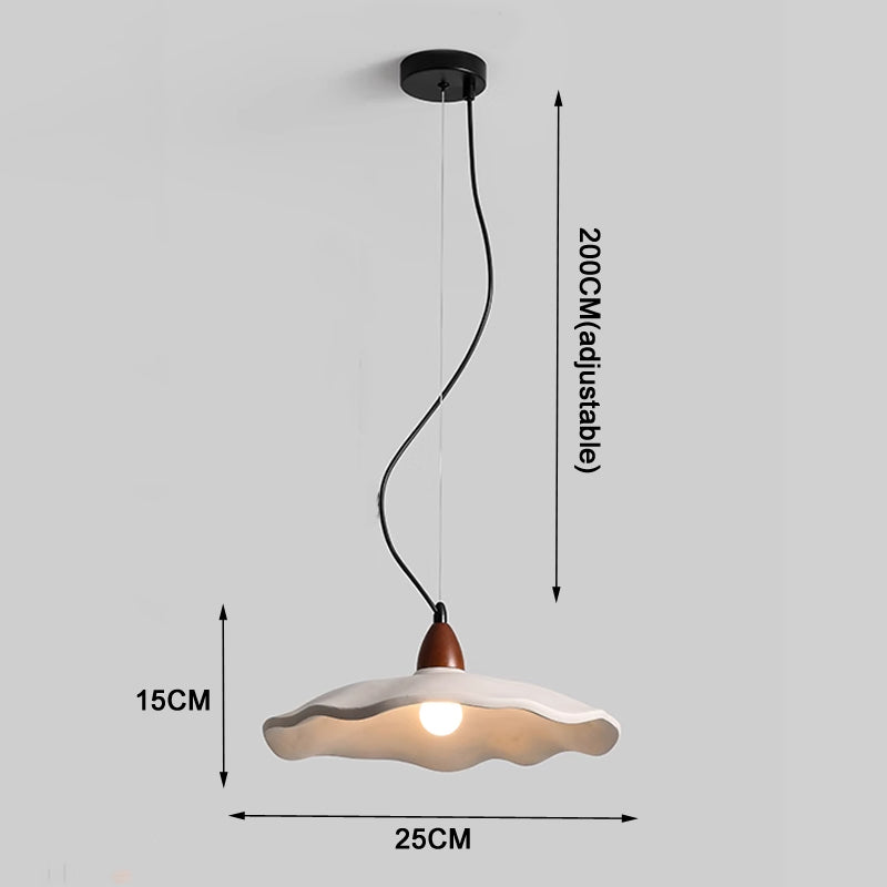 Lumora Terra Zen Pendant Light, Travertine Texture With Scalloped Edge And Walnut Accents For Japandi Modern Homes