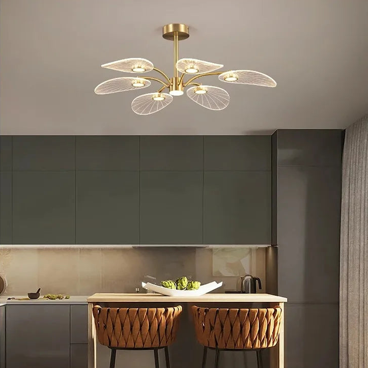 Royelux Modern LED Chandelier with Petal Acrylic Shades - Brushed Gold Finish