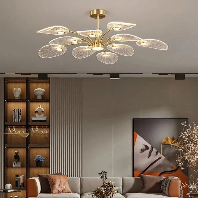 Royelux Modern LED Chandelier with Petal Acrylic Shades - Brushed Gold Finish