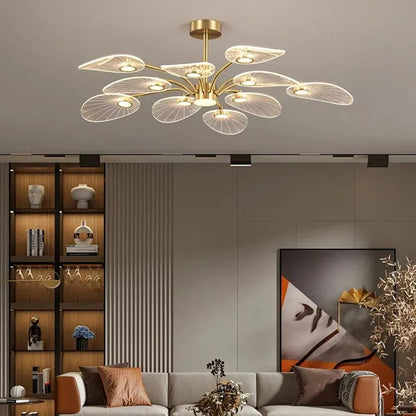 Royelux Modern LED Chandelier with Petal Acrylic Shades - Brushed Gold Finish