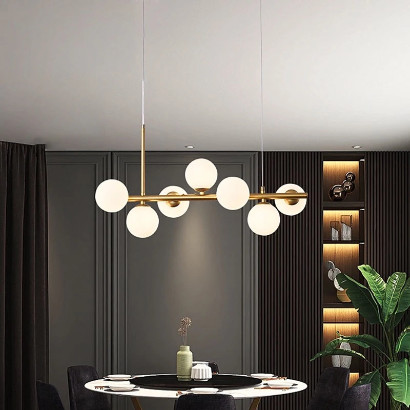 RoyaleGlow Modern Glass Globe Linear Chandelier for Living Room, Kitchen, Restaurant & Bar
