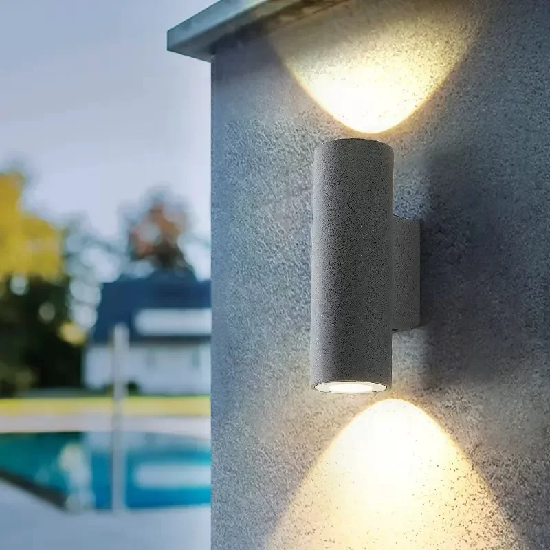 RoyaleGlow Modern Outdoor Concrete Wall Sconce - Up Down Dimmable Cylinder Light