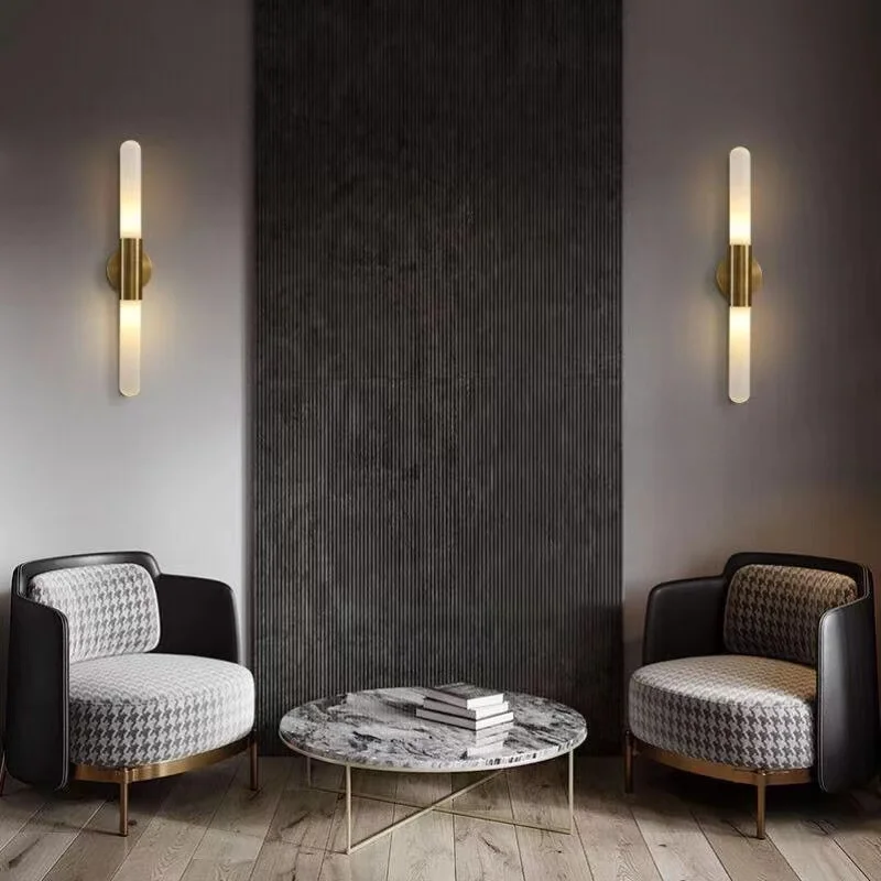 LuxRoyale Modern Brass LED Wall Sconce with Frosted Glass Rod for Bedroom & Living Room