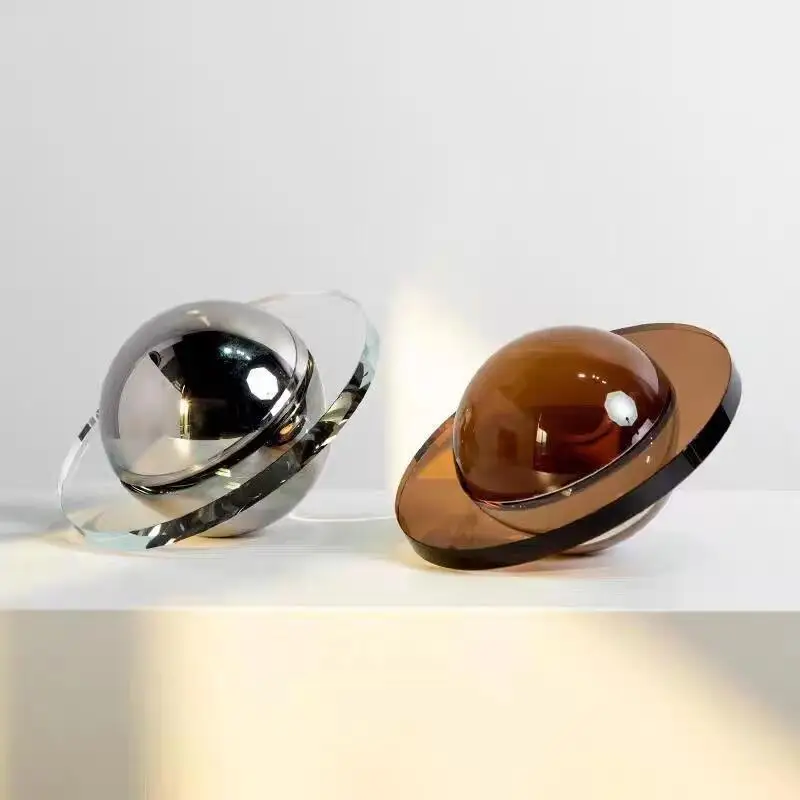 RoyaleGlow Crystal Saturn Planet Sculpture – Modern Decorative Glass Orb with Rings