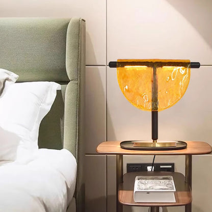 RoyaleGlow Half Moon Table Lamp Nordic Amber Glass LED Light