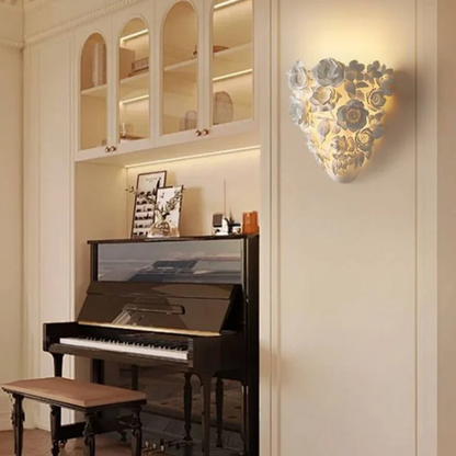 LuxRoyale French Provincial Floral Rose Carved LED Wall Sconce - Resin Wall Lamp for Bedroom Living Room and Hallway