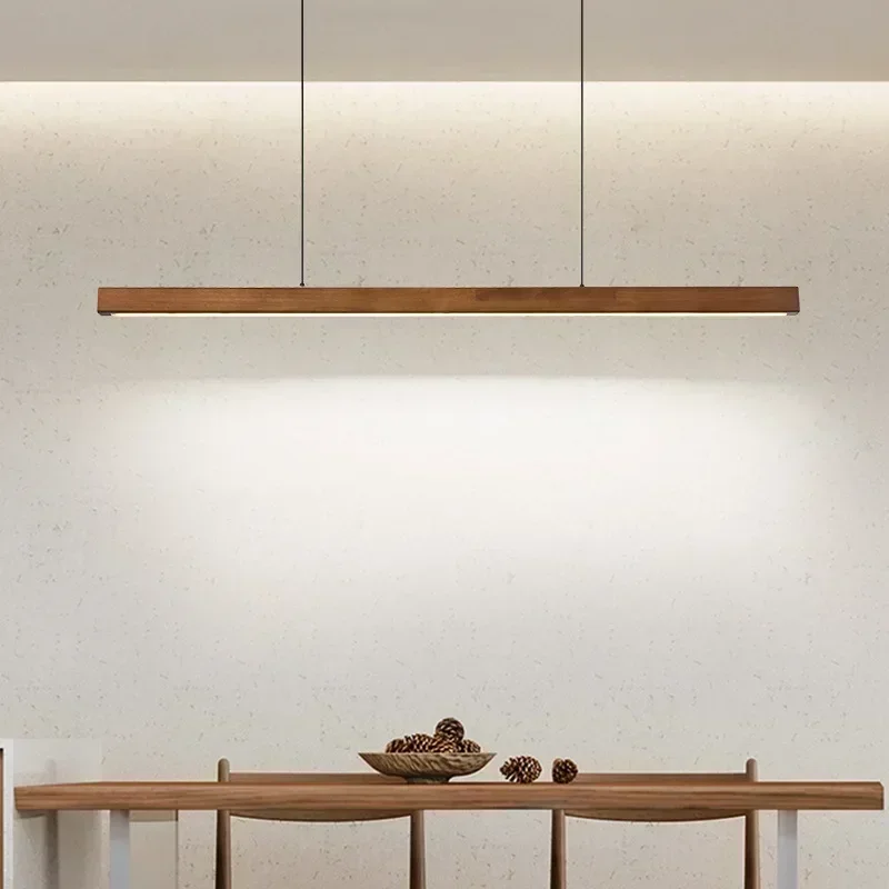 RoyaleGlow Modern Linear Wooden LED Pendant Light For Dining Room & Kitchen Island