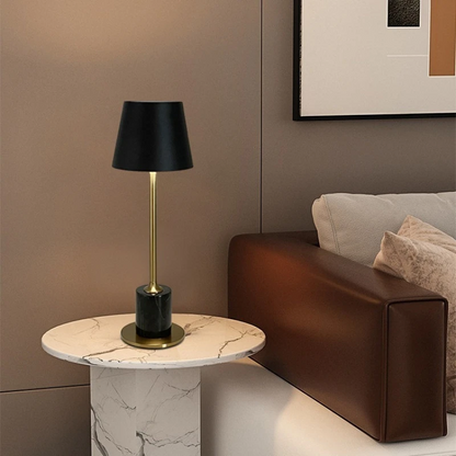 LuxRoyale Modern Marble Table Lamp with  Black Shade Brass Accent
