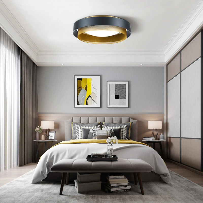 Royelux Modern Double Ring Flush Mount Ceiling Light - White And Gold LED Fixture