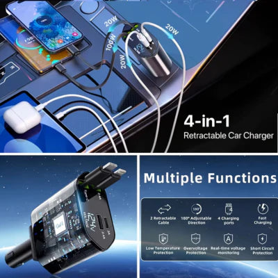 Luxora 120W Retractable Car Charger with Dual USB Ports