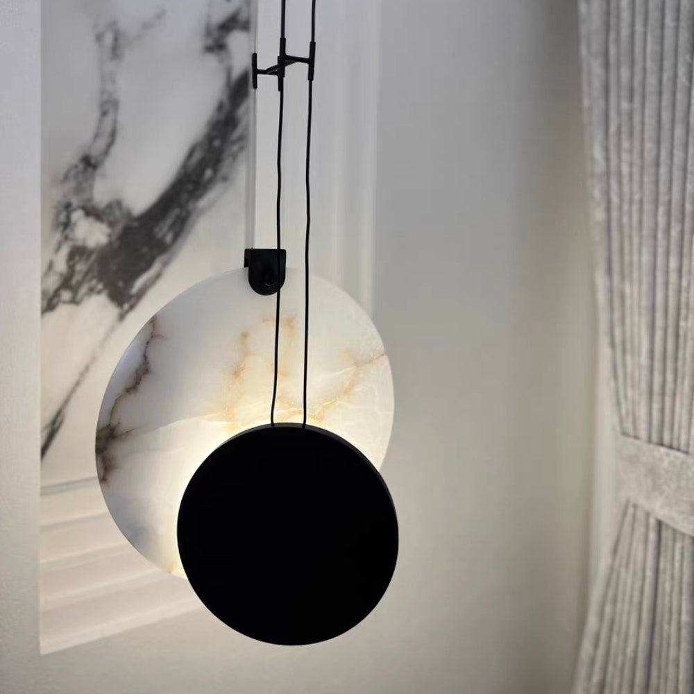 LuxRoyale Luna Alabaster LED Pendant Light-Black & White Disc Design