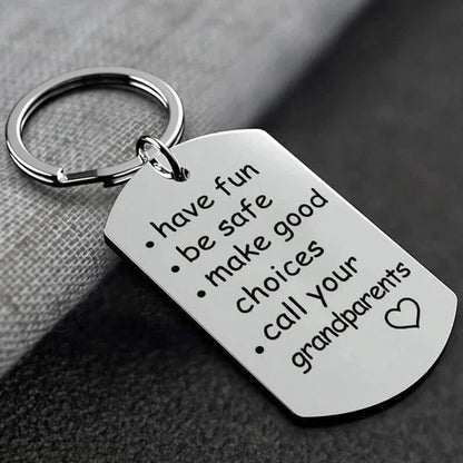 Stainless Steel Keychain With Engraved Message Have Fun Be Safe Make Good Choices Call Your Grandma Grandpa Mom Dad Gift For Graduation Birthday Or Driver’s License Durable Tarnish-Resistant Keepsake