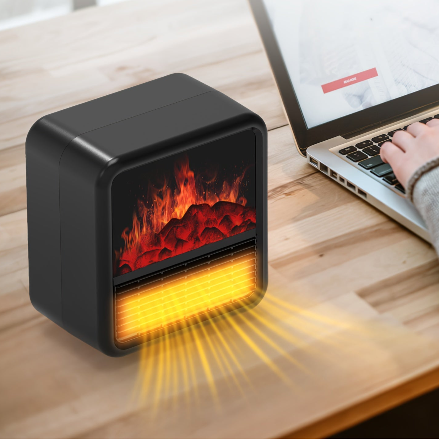 RoyaleGlow Mini Fireplace Space Heater 1500W – Portable Electric Heater with Thermostat