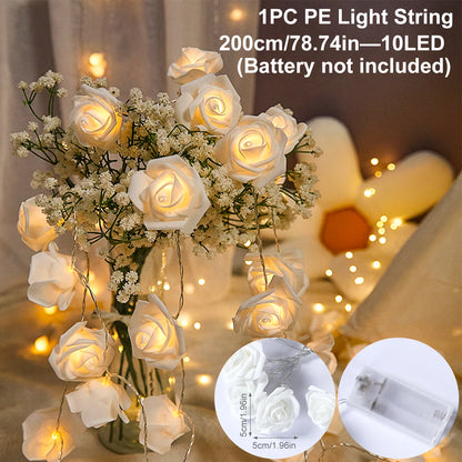 2m 10LED Rose Flowe LED String Lights Garland Wedding Birthday Decor Valentine's Day Gift Christmas Tree Decor for Home Outdoor 12