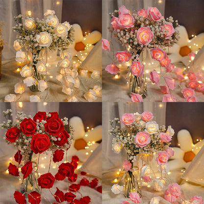 2m 10LED Rose Flowe LED String Lights Garland Wedding Birthday Decor Valentine's Day Gift Christmas Tree Decor for Home Outdoor 2