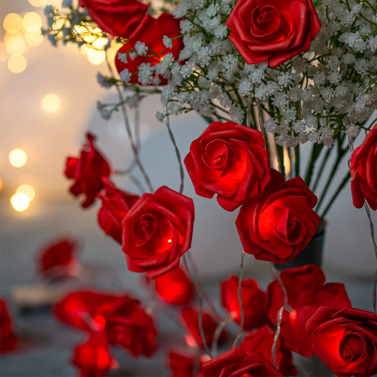 2m 10LED Rose Flowe LED String Lights Garland Wedding Birthday Decor Valentine's Day Gift Christmas Tree Decor for Home Outdoor 3