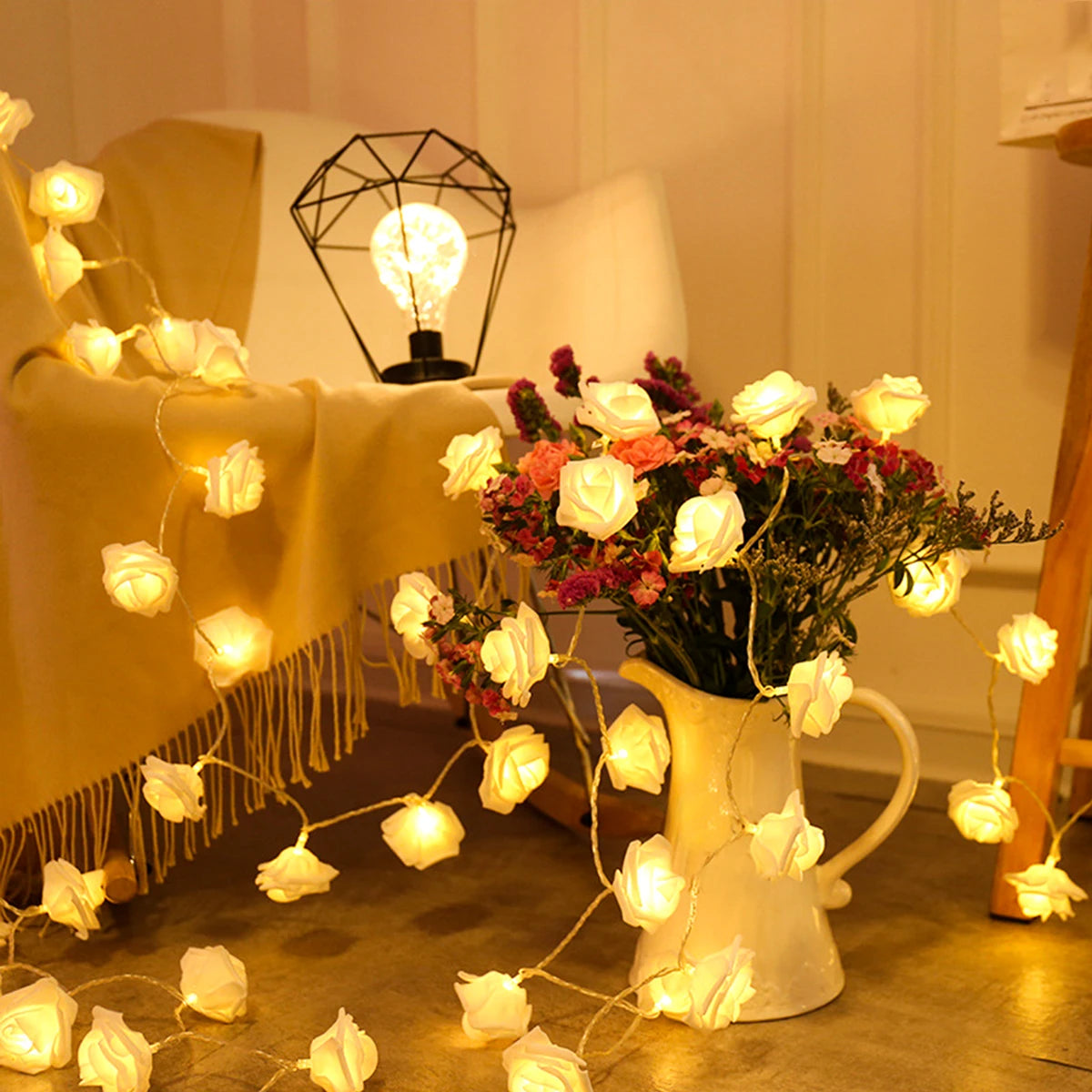 2m 10LED Rose Flowe LED String Lights Garland Wedding Birthday Decor Valentine's Day Gift Christmas Tree Decor for Home Outdoor 5
