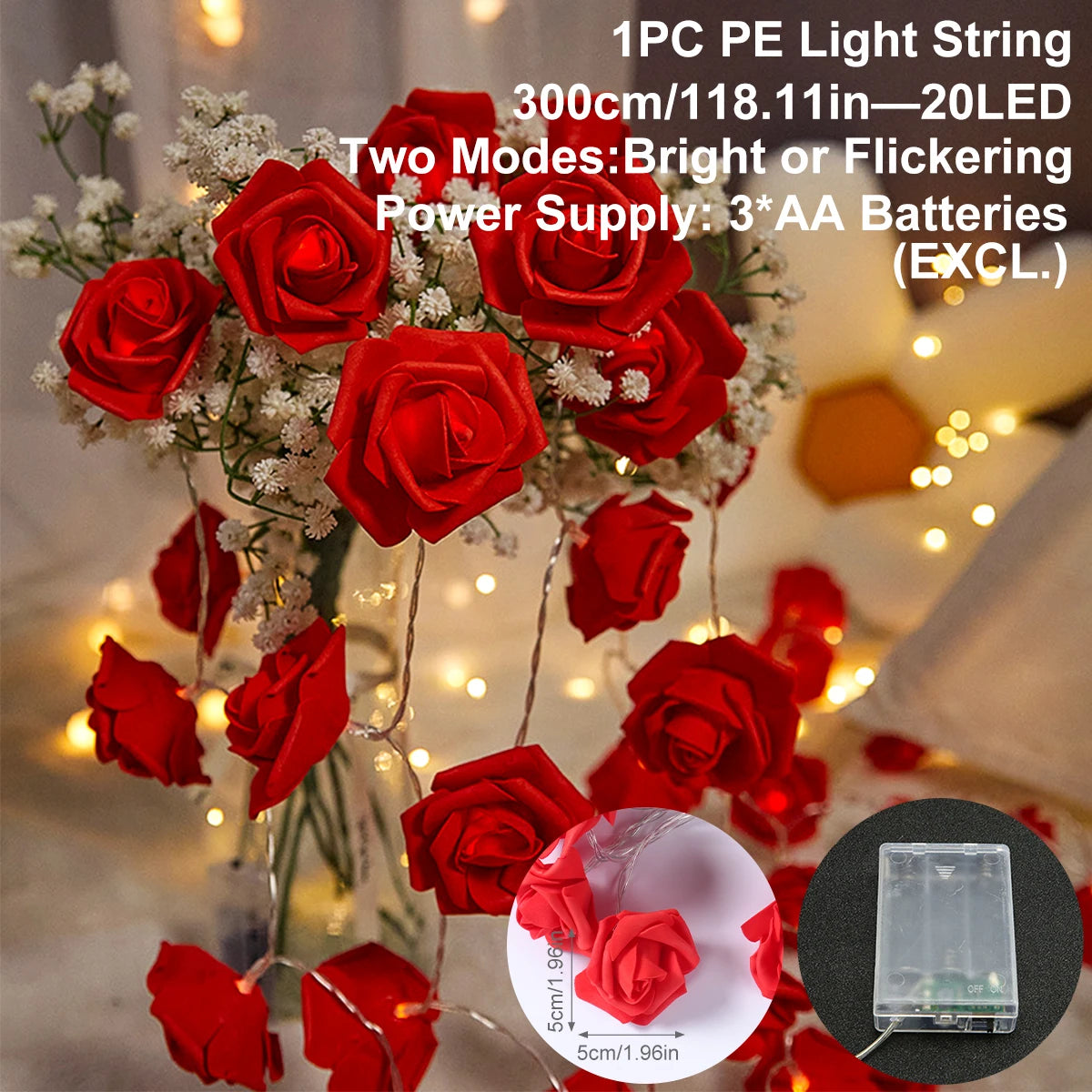 2m 10LED Rose Flowe LED String Lights Garland Wedding Birthday Decor Valentine's Day Gift Christmas Tree Decor for Home Outdoor 7
