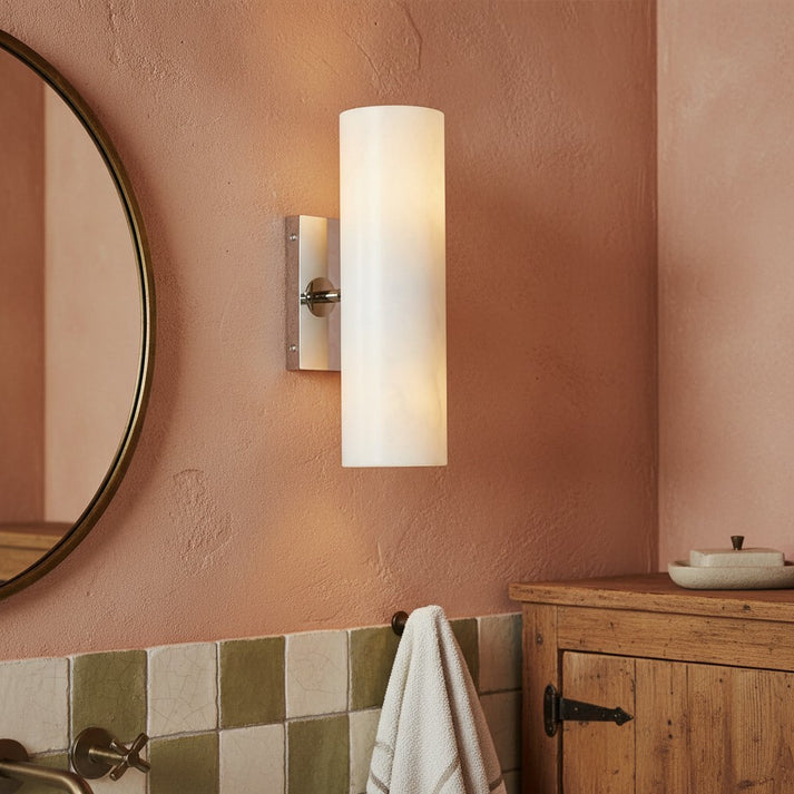 RoyaleGlow Modern Alabaster Wall Sconce - Brass Vanity Light Fixture