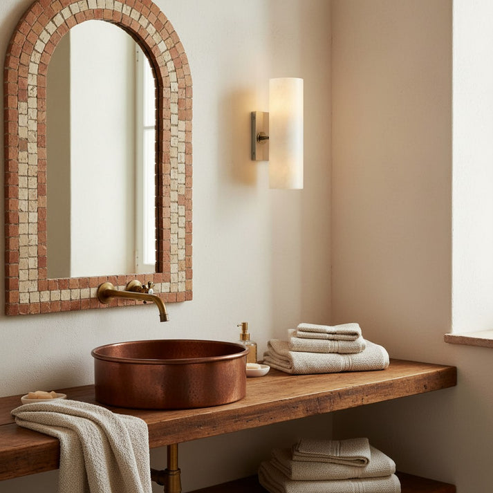 RoyaleGlow Modern Alabaster Wall Sconce - Brass Vanity Light Fixture