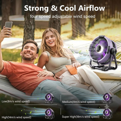 RoyaleGlow Portable Camping Fan with LED Light, 20000mAh Battery & Remote Control