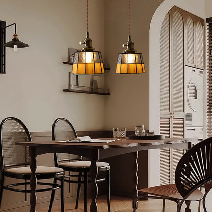 Royelux Vintage Stained Glass Geometric Pendant Light for Kitchen Island, Dining & Bedroom