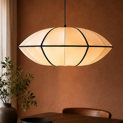 LuxRoyale Mid-Century Modern Oval Pendant Light with Black Trim & Fabric Shade