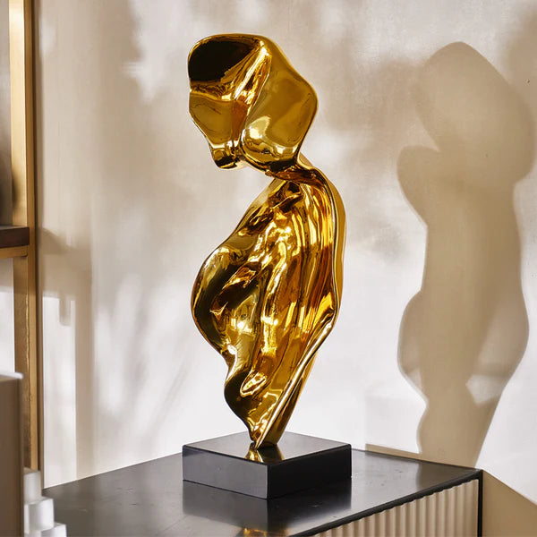 RoyaleGlow Modern Abstract Gold Sculpture - Electroplated Resin Art Decor