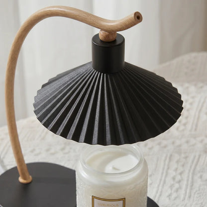 LuxRoyale Dimmable Candle Warmer Lamp with Timer, Wood Base & Pleated Shade