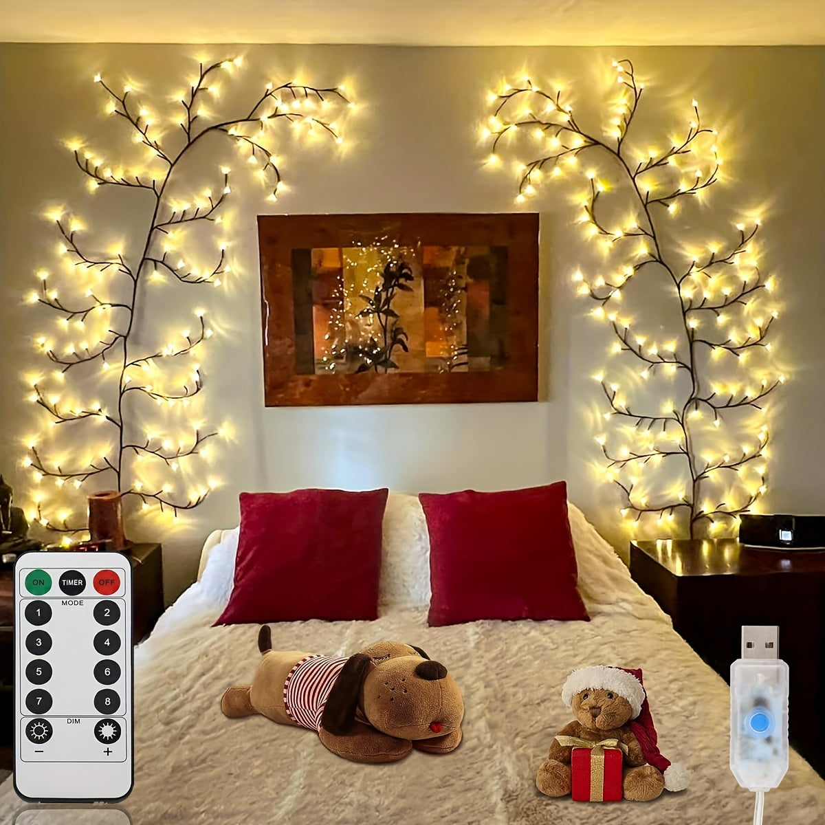 Christmas Vine Tree Lamp - 72/96 LED, 8 Lighting Modes, USB Plug-in, 4.7/6ft - 4.7ft