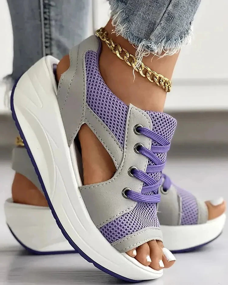 Luxora Contrast Paneled Cutout Lace-up Muffin Sandals