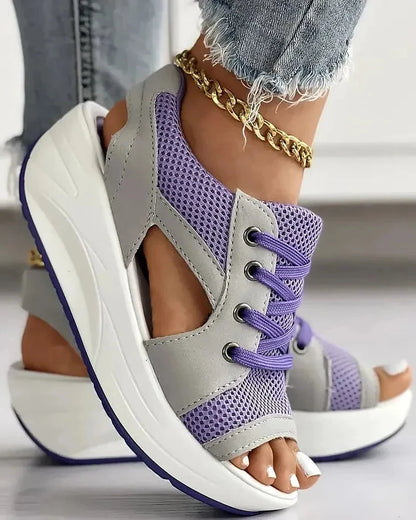 Luxora Contrast Paneled Cutout Lace-up Muffin Sandals