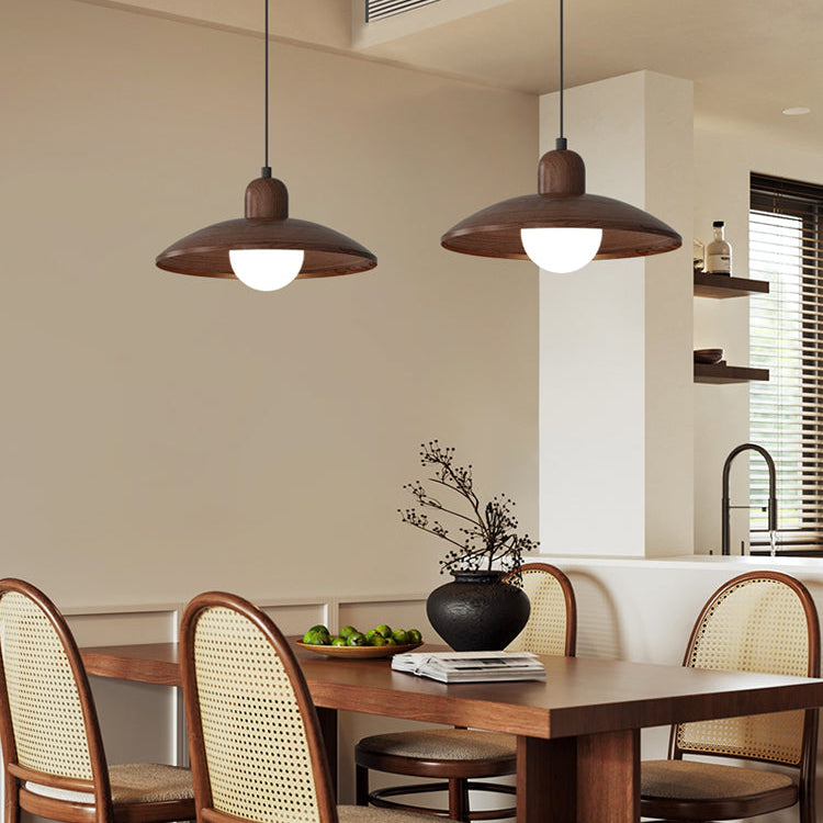 LuxRoyale Japanese Walnut Pendant Light, Wabi-Sabi Handcrafted Minimalist Fixture