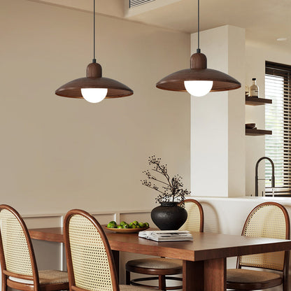 LuxRoyale Japanese Walnut Pendant Light, Wabi-Sabi Handcrafted Minimalist Fixture