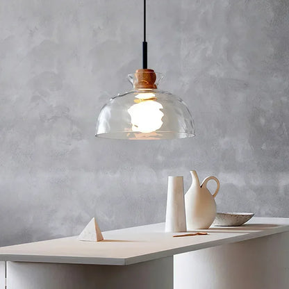 RoyaleGlow Modern Textured Glass Pendant Light with Wood Detail