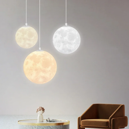 LuxRoyale Moon Pendant Light - 3D-Printed Lunar Surface Chandelier, Warm Ambient Glow