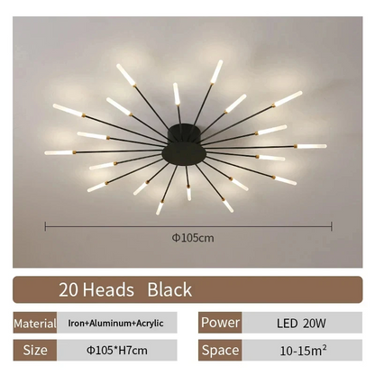 LuxRoyale Modern Sputnik LED Ceiling Light - Minimalist Black & Gold Radial Fixture