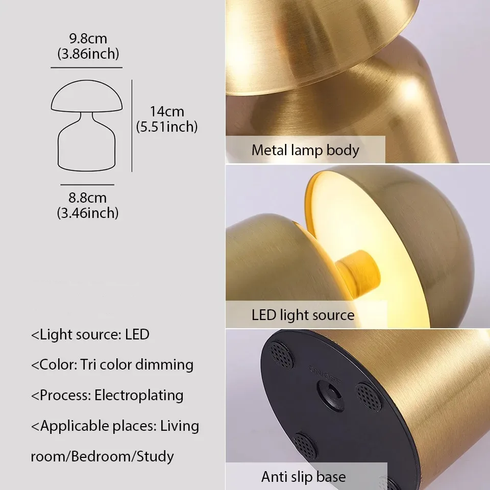 LuxRoyale Cordless Touch Table Lamp With 3 Color Modes