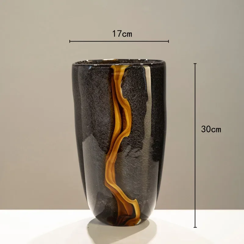 LuxRoyale Large Black Glass Flower Vase -  Handblown Decorative Centerpiece for Modern Home Decor