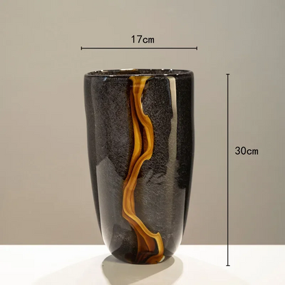 LuxRoyale Large Black Glass Flower Vase -  Handblown Decorative Centerpiece for Modern Home Decor