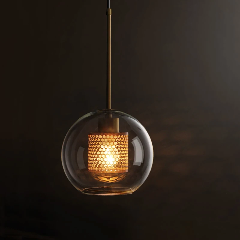 LuxRoyale Double-Layer Glass Pendant Light With Inner Mesh Core and Outer Glass Shade