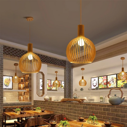 Royelux Modern Slatted Wooden Pendant Light for Dining Room Ambiance