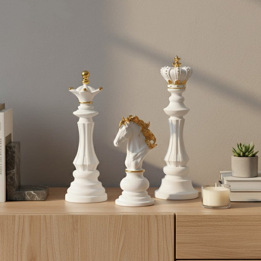 Royelux Modern Chess Statues - King, Queen & Knight Home Decor