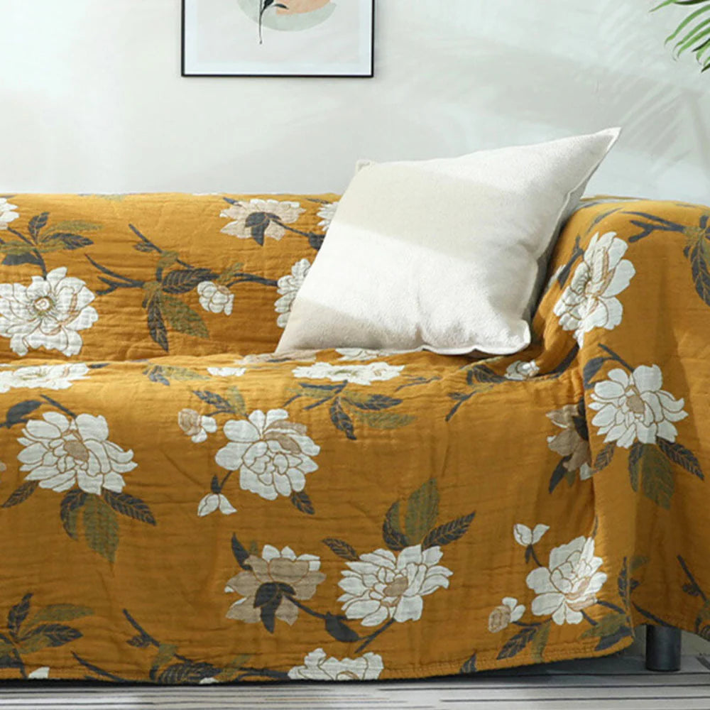 Lumora Reversible Cotton Quilt With Boho Yellow Floral Design, Soft Durable Comfort