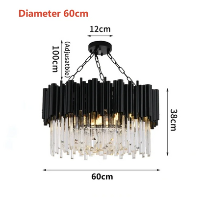 LuxRoyale Modern Black Chandelier with Clear Crystal Rods - Elegant Linear Lighting