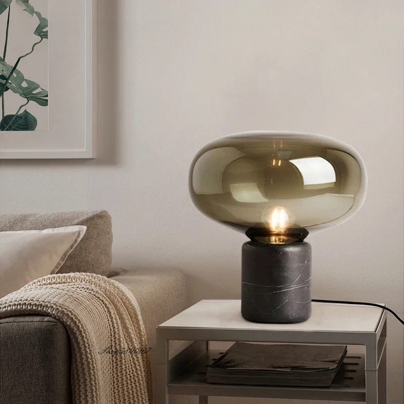 LuxRoyale Contemporary Amber Glass Table Lamp with Marble Base