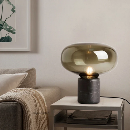 LuxRoyale Contemporary Amber Glass Table Lamp with Marble Base