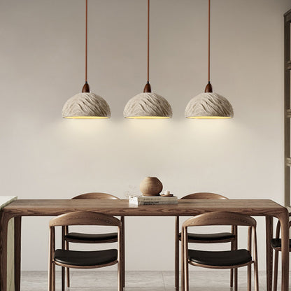 Lumora Terra Zen Pendant Light, Travertine Texture With Scalloped Edge And Walnut Accents For Japandi Modern Homes